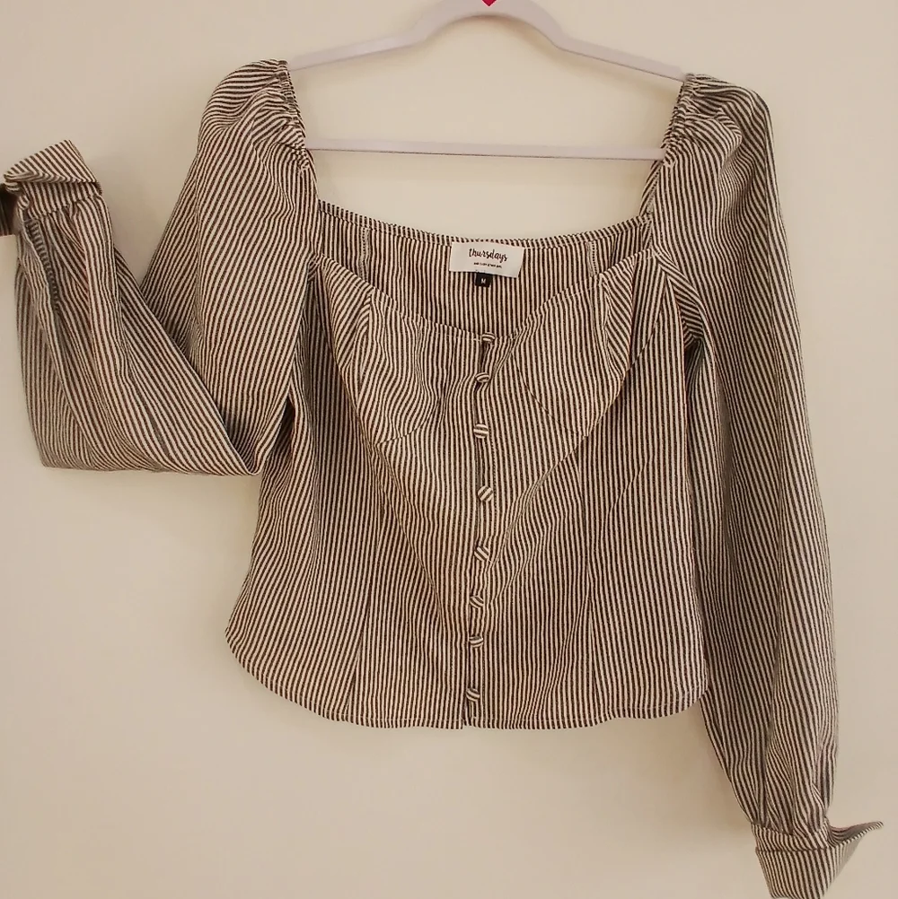 THURSDAYS and every other day" PinstripedStriped Black and White  Blouse SZ Med - Picture 2 of 16
